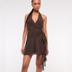 NWT Abercrombie & Fitch Chocolate Brown Draped Halter Mini Dress